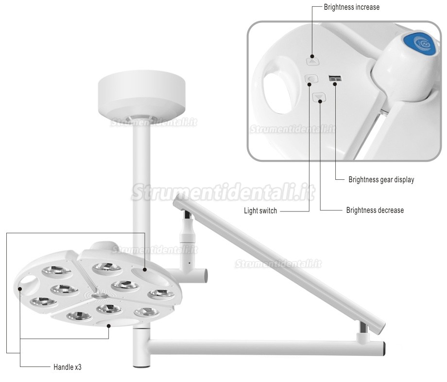 KWS KD-2012D-5 da Lampada chirurgica dentale a LED 90 W, montaggio a soffitto, senza ombre